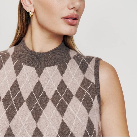 NWT Reformation Corso Cashmere Sweater Vest cropped length argyle pattern print - Picture 5 of 6